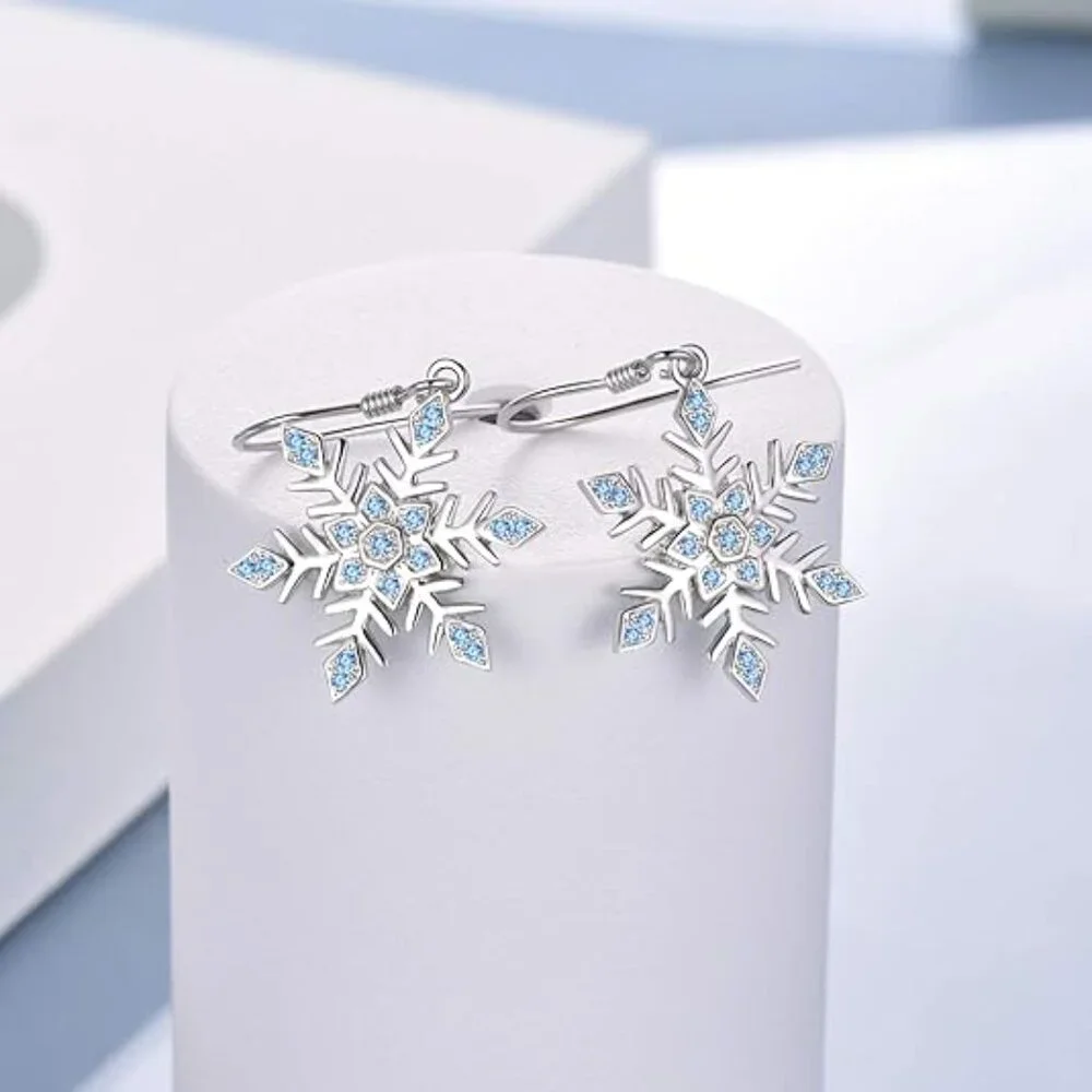 Neiman Marcus Sterling Silver Snowflake Christmas Earrings - Picture 3 of 4